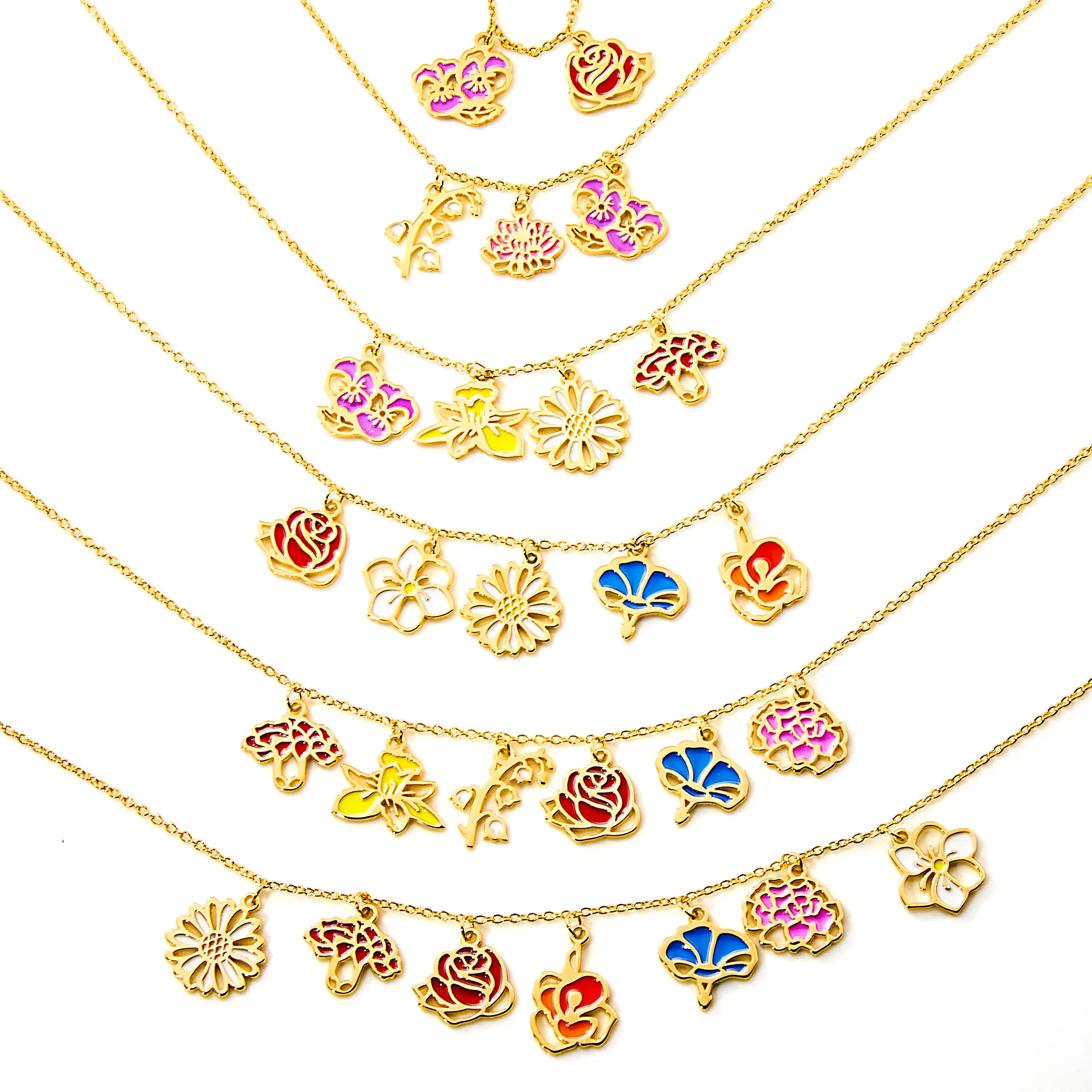 Gold Plated Enamel Birth Month Flower Charm Necklace - Image 3