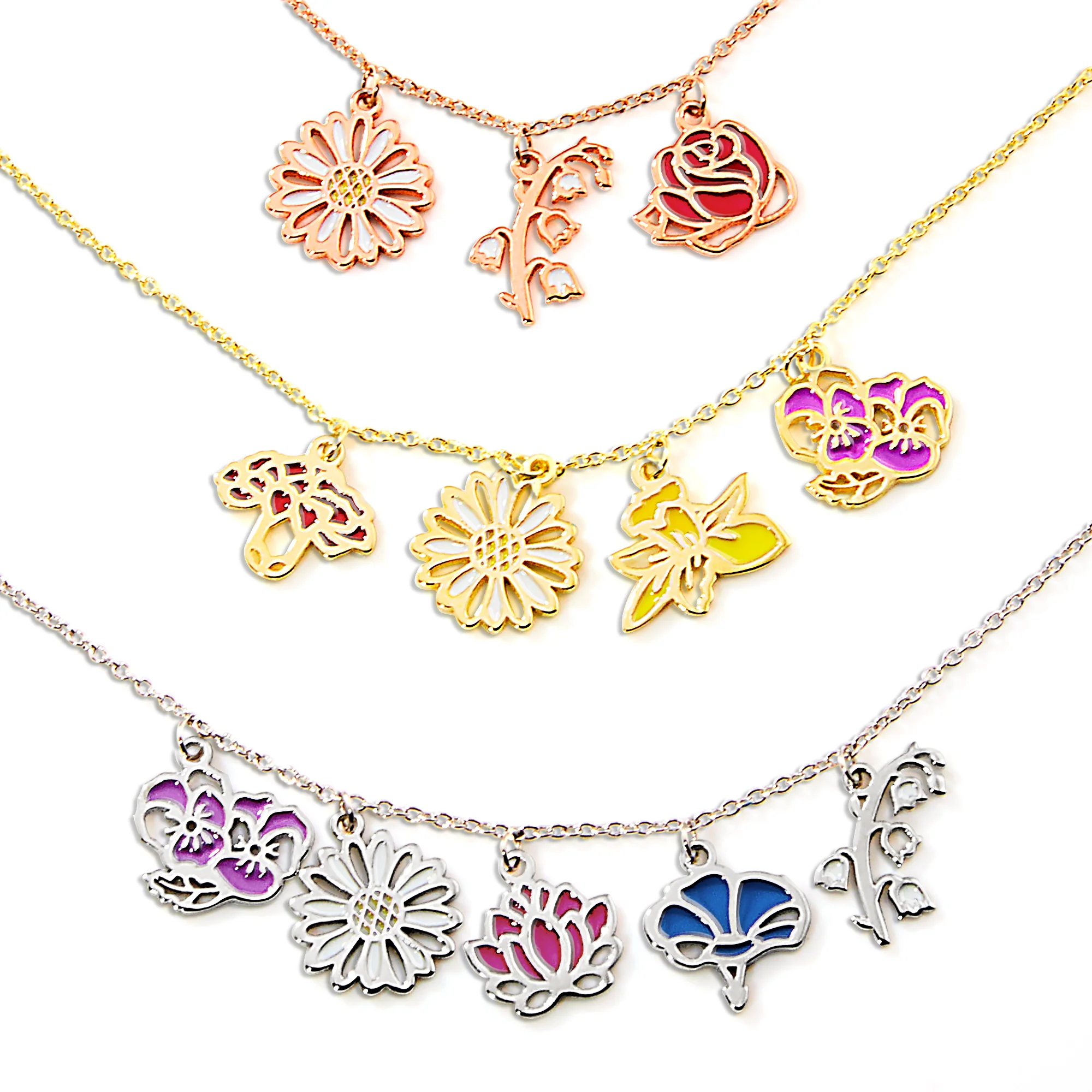 Gold Plated Enamel Birth Month Flower Charm Necklace - Image 4