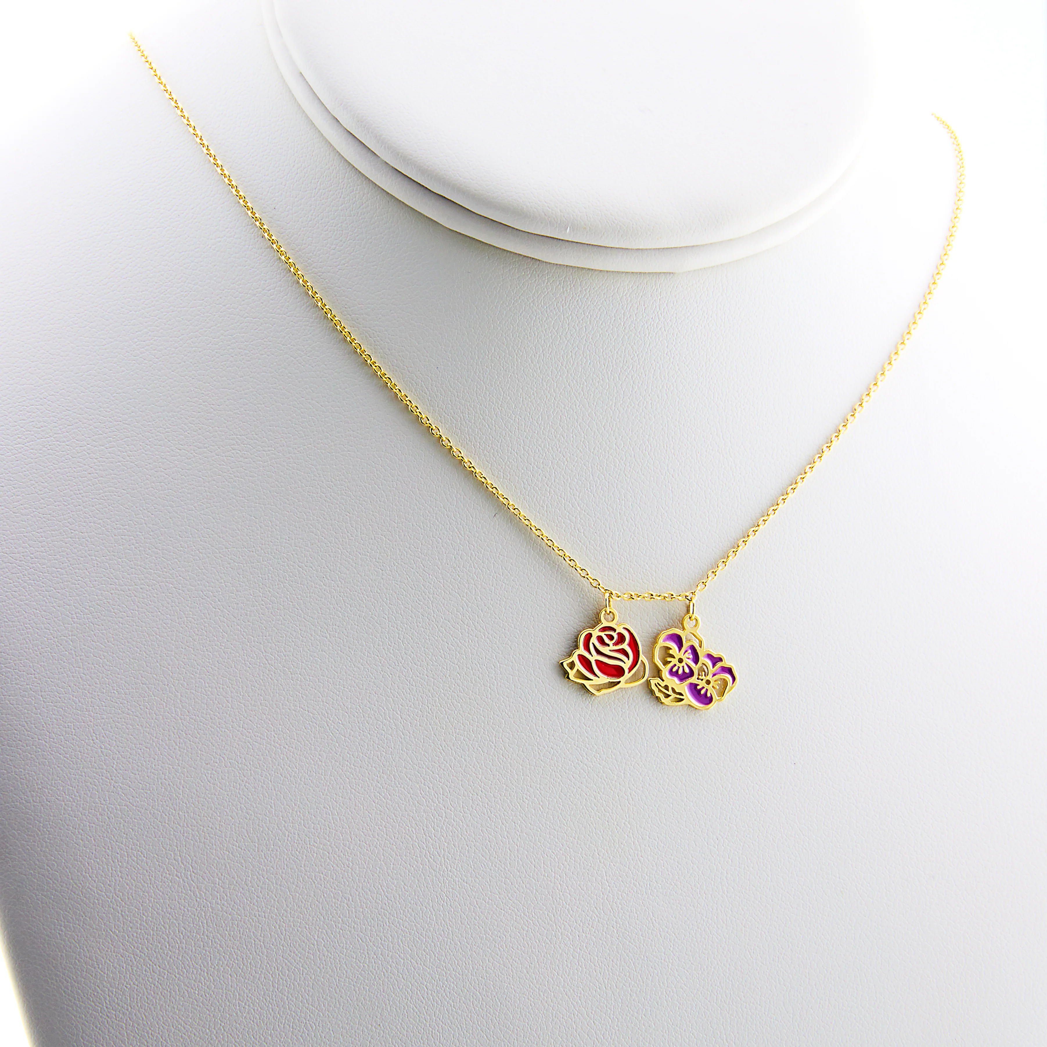 Gold Plated Enamel Birth Month Flower Charm Necklace - Image 5