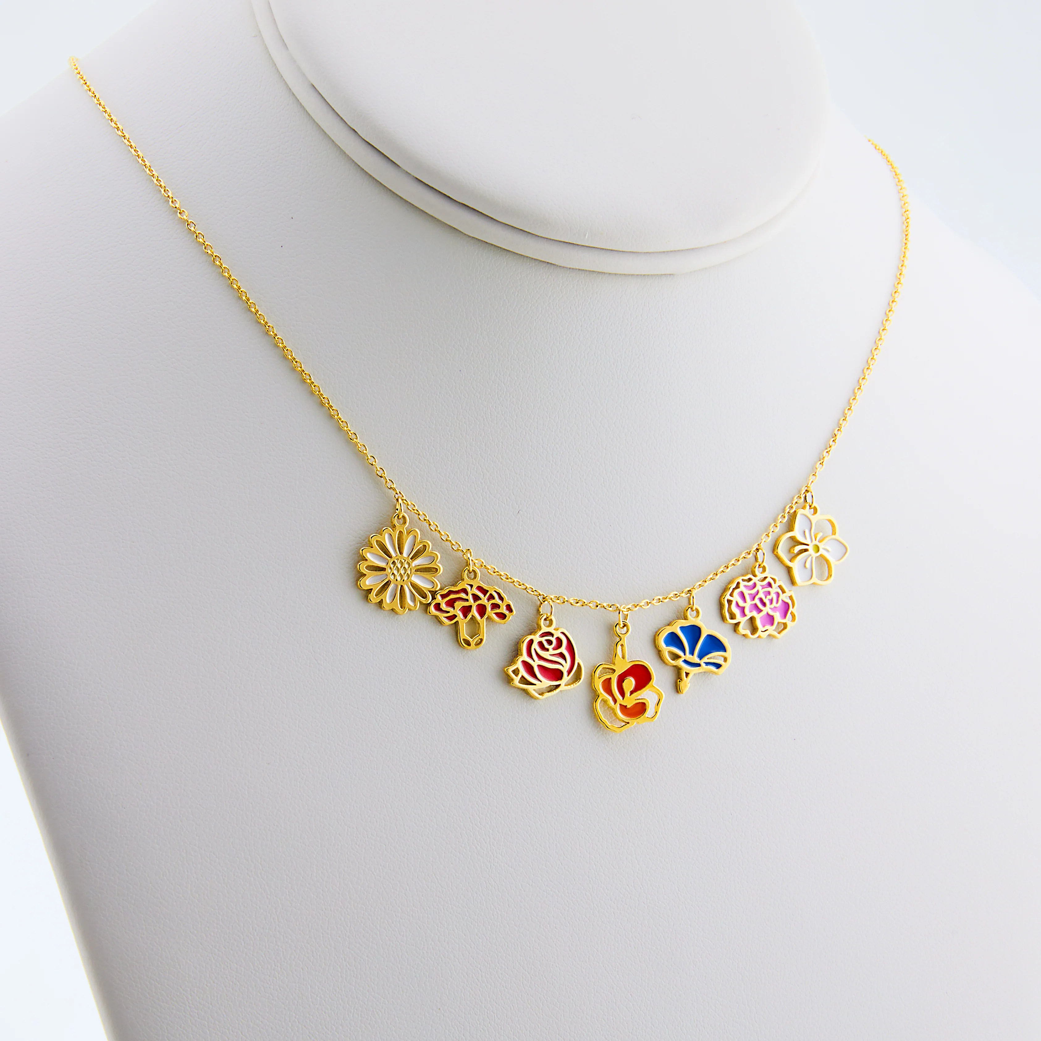 Gold Plated Enamel Birth Month Flower Charm Necklace - Image 6