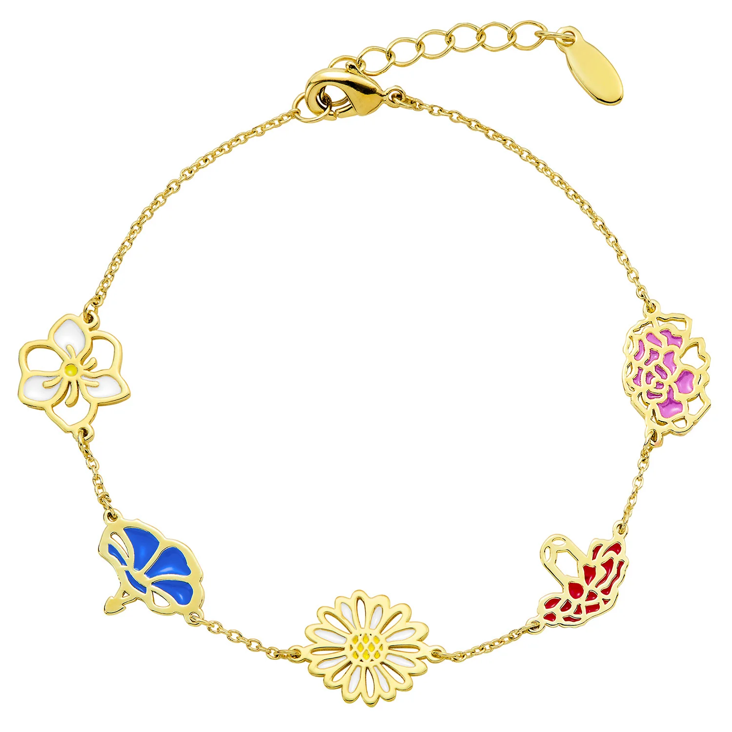 Gold Plated Enamel Birthmonth Flower Station Bracelet - Image 3