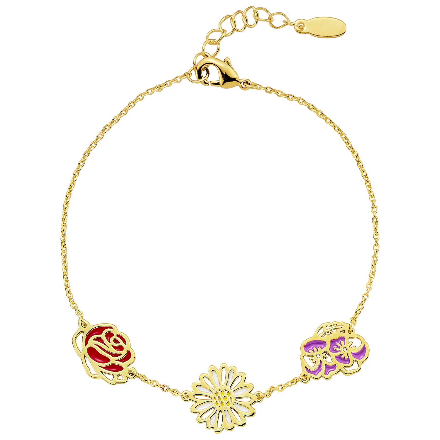 Gold Plated Enamel Birthmonth Flower Station Bracelet - Image 4