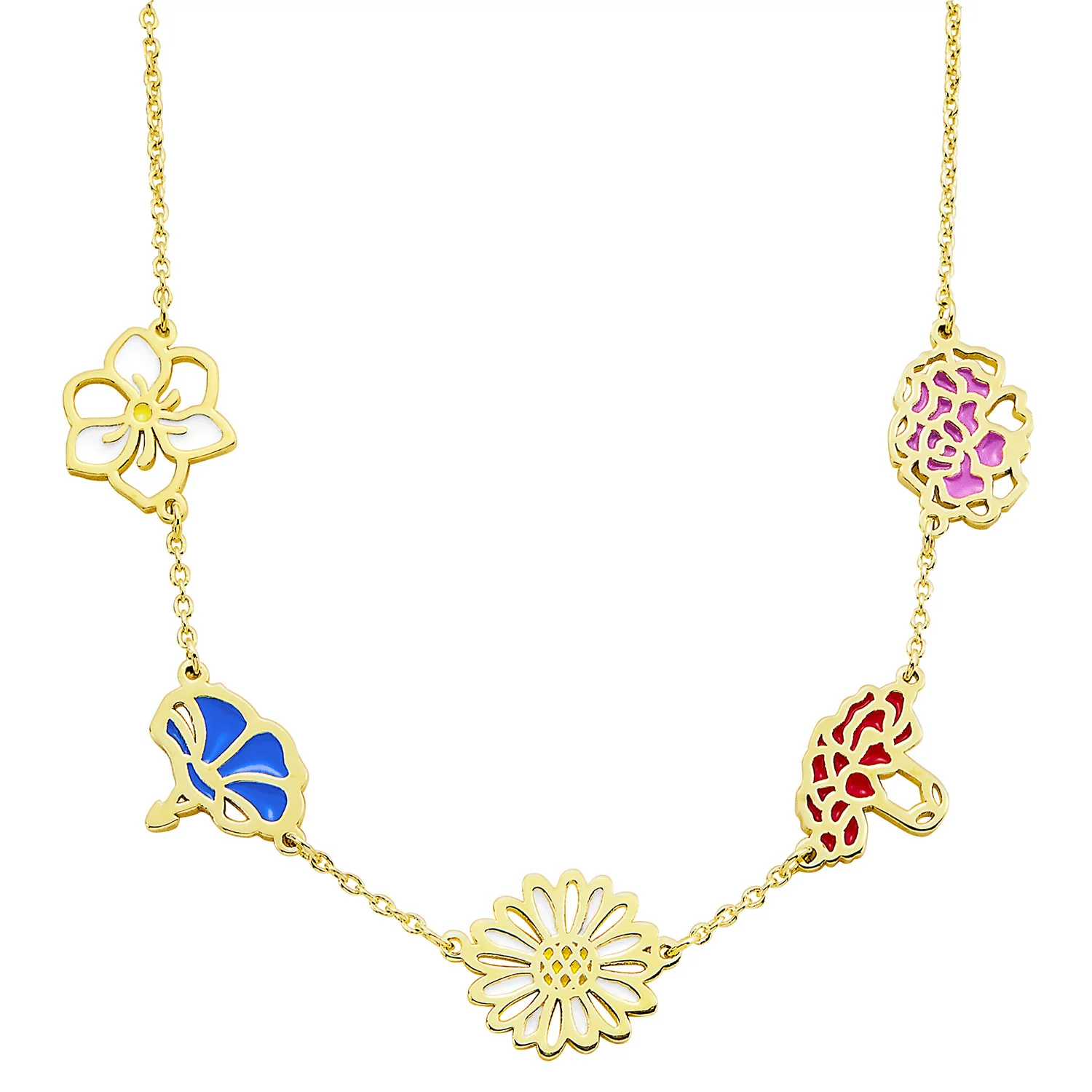 Gold Plated Enamel Birthmonth Flower Station Necklace - Image 3