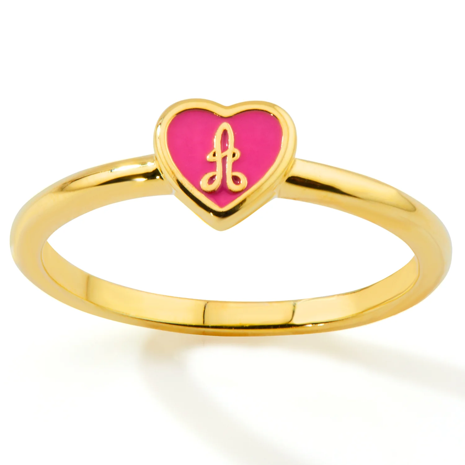 Gold Plated Petite Enamel Heart and Script Initial Ring - Image 4
