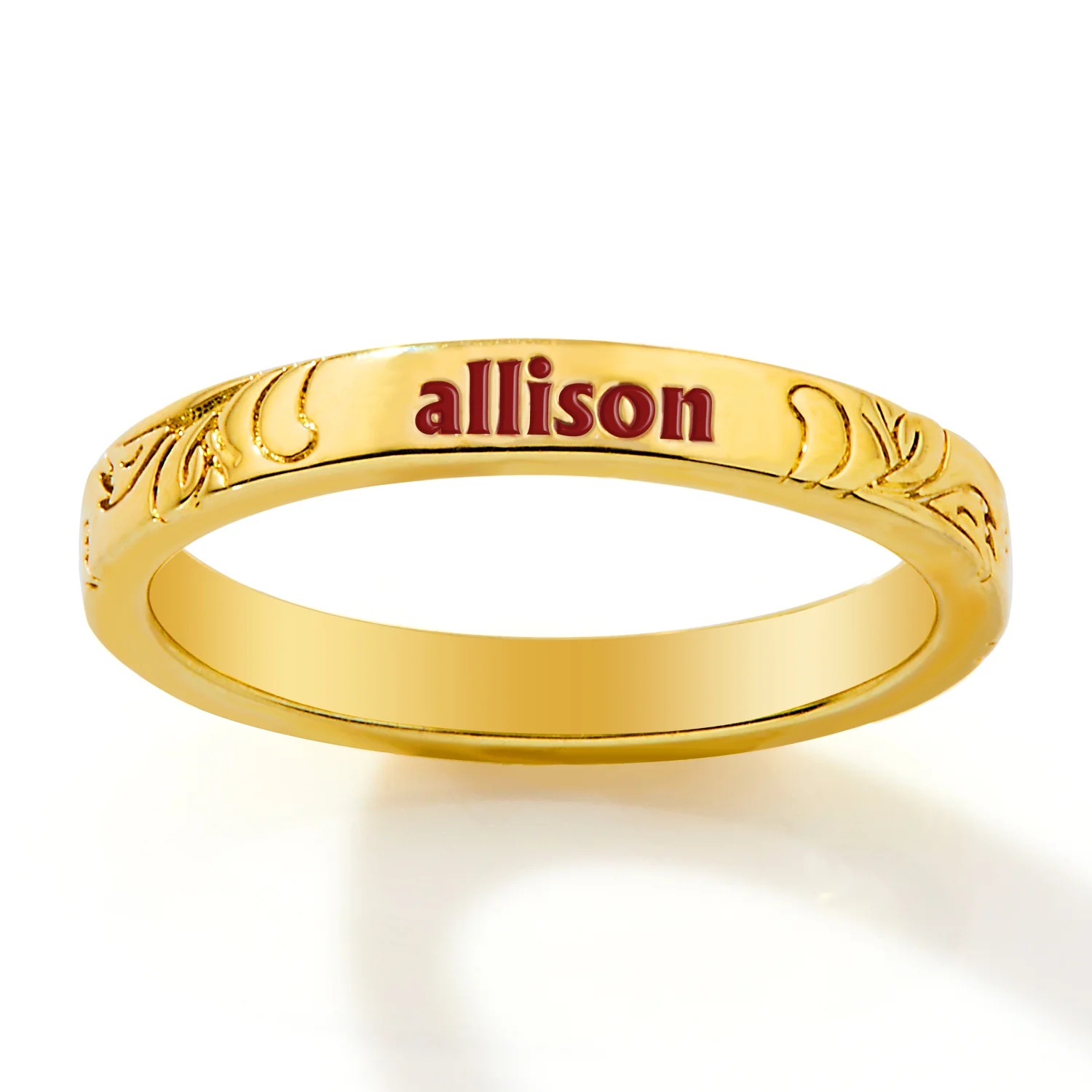 Gold Plated Enamel Name  Floral Filigree Band Ring