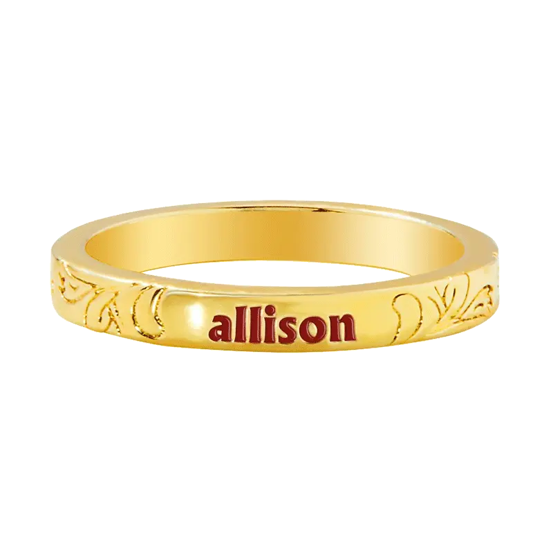 Gold Plated Enamel Name  Floral Filigree Band Ring - Image 3