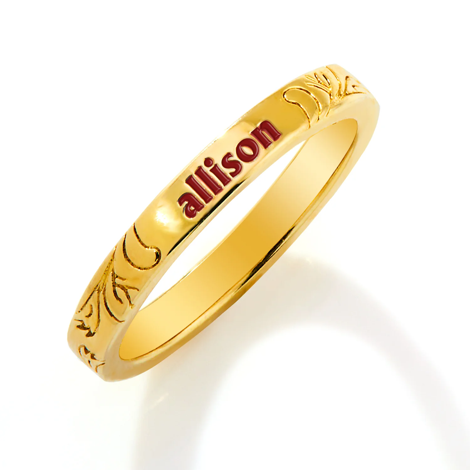 Gold Plated Enamel Name  Floral Filigree Band Ring - Image 4