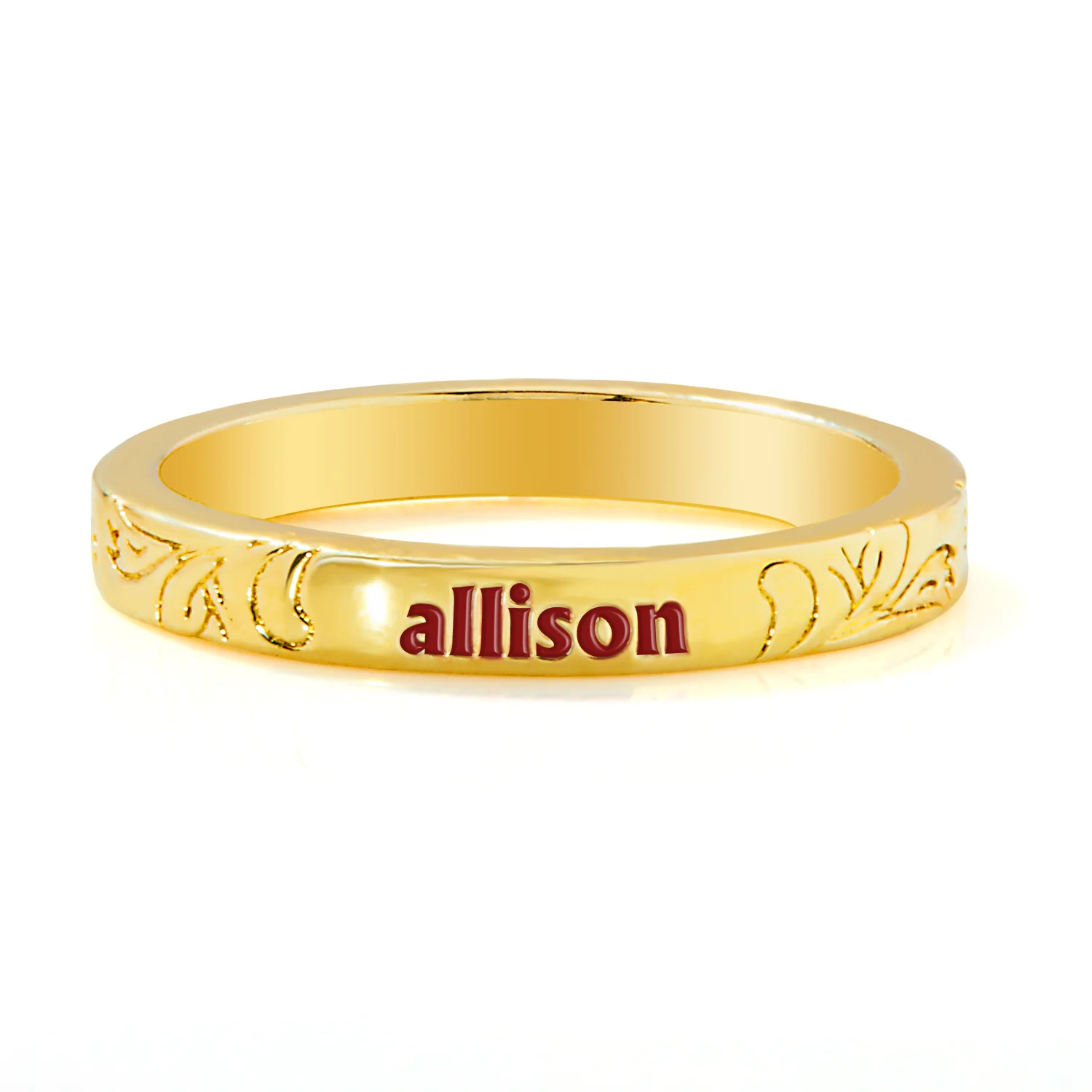Gold Plated Enamel Name  Floral Filigree Band Ring - Image 5