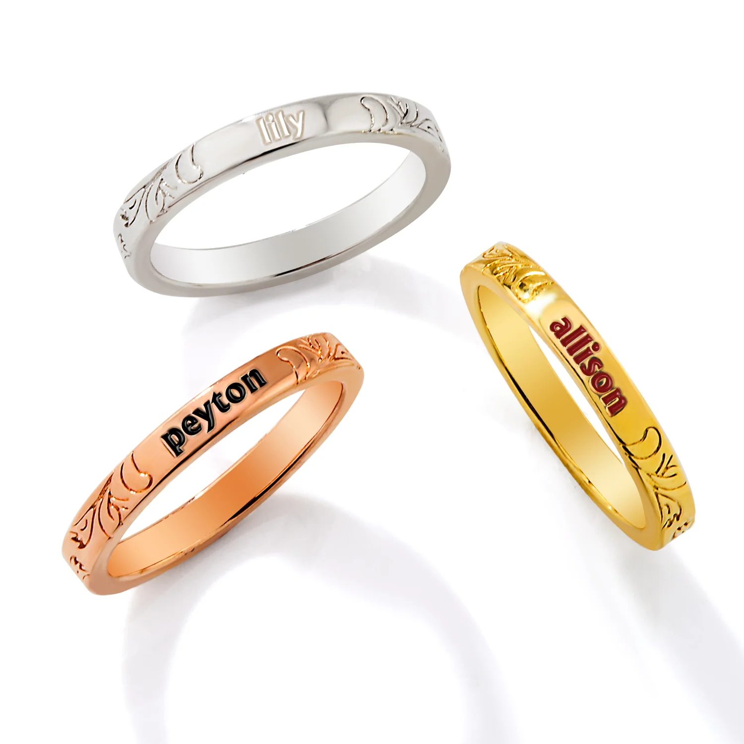 Gold Plated Enamel Name  Floral Filigree Band Ring - Image 7