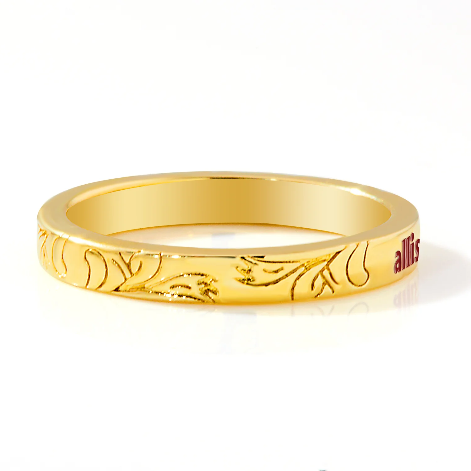 Gold Plated Enamel Name  Floral Filigree Band Ring - Image 9