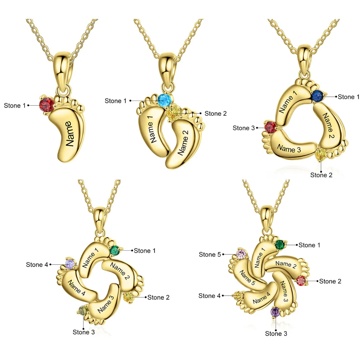 Gold Plated Engraved Birthstone Footprint Necklace - Image 10