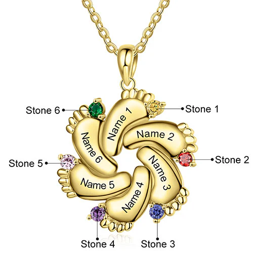 Gold Plated Engraved Birthstone Footprint Necklace - Image 11