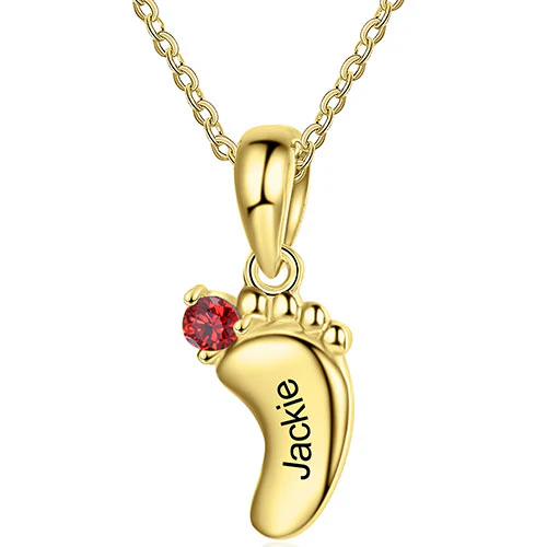 Gold Plated Engraved Birthstone Footprint Necklace - Image 3