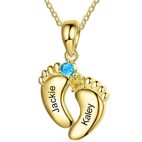 Gold Plated Engraved Birthstone Footprint Necklace - Image 4