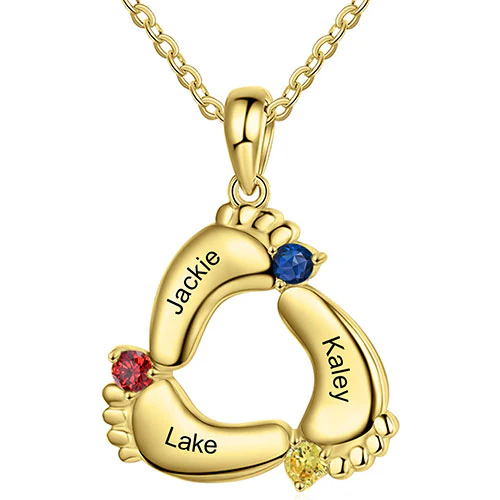 Gold Plated Engraved Birthstone Footprint Necklace - Image 5