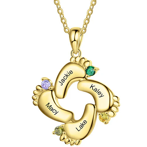 Gold Plated Engraved Birthstone Footprint Necklace - Image 6