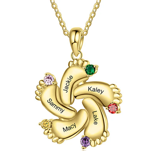 Gold Plated Engraved Birthstone Footprint Necklace - Image 7