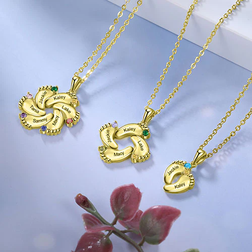 Gold Plated Engraved Birthstone Footprint Necklace - Image 9