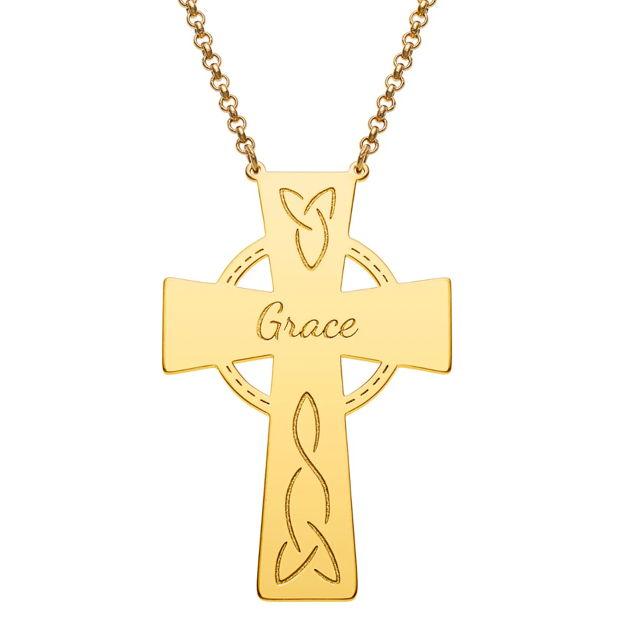 14K Gold Plated Engraved Name Celtic Cross Necklace