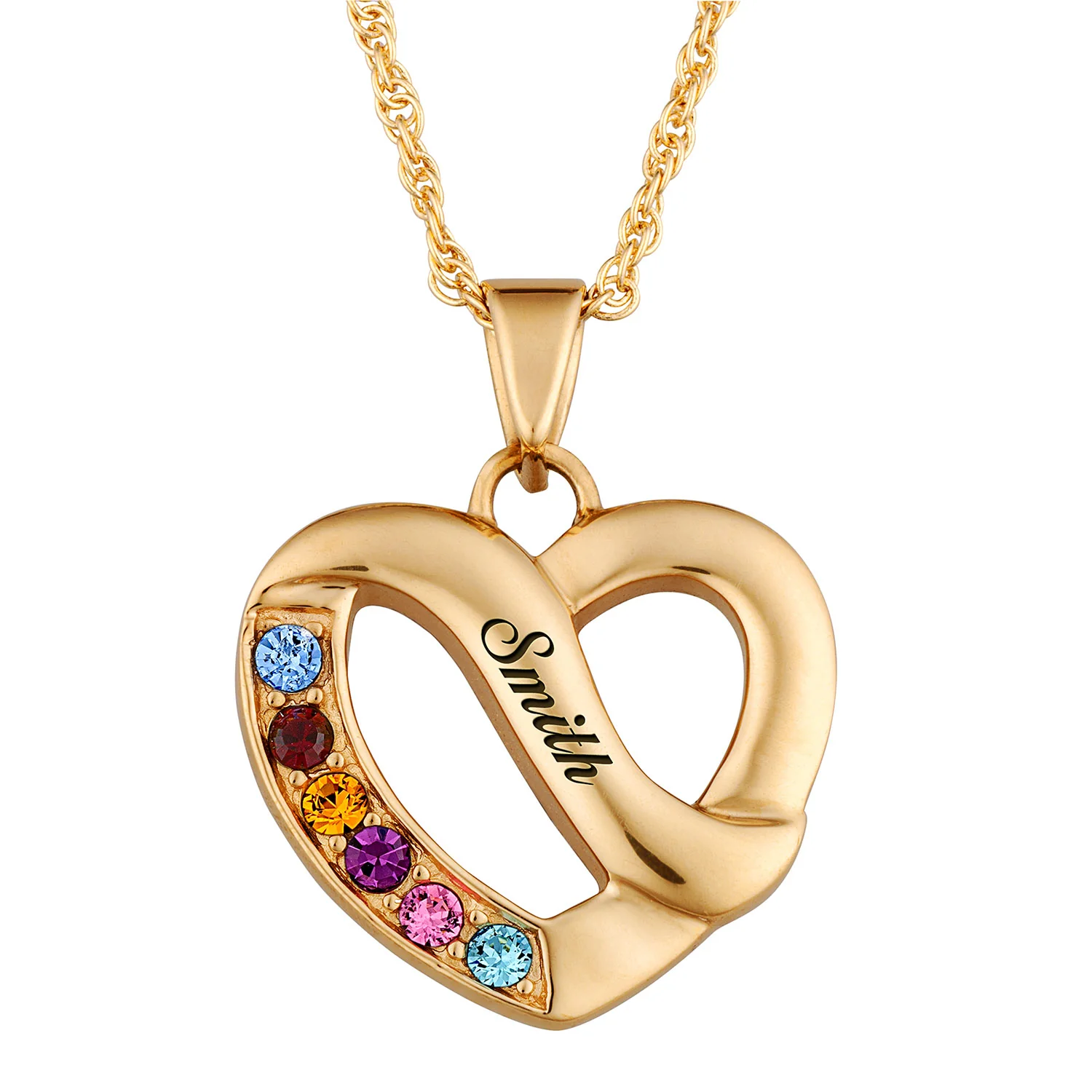 Women's 14K Gold Plated Family Name & Birthstone Heart Necklace