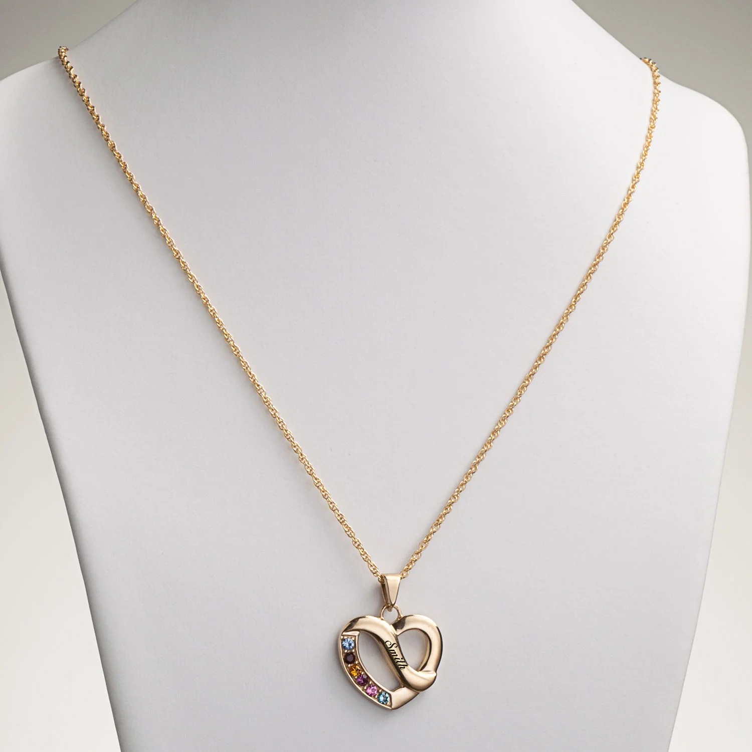 Women's 14K Gold Plated Family Name & Birthstone Heart Necklace - Image 3