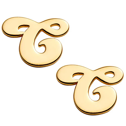 14K Gold Plated Initial Button Earrings