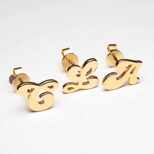 14K Gold Plated Initial Button Earrings - Image 4