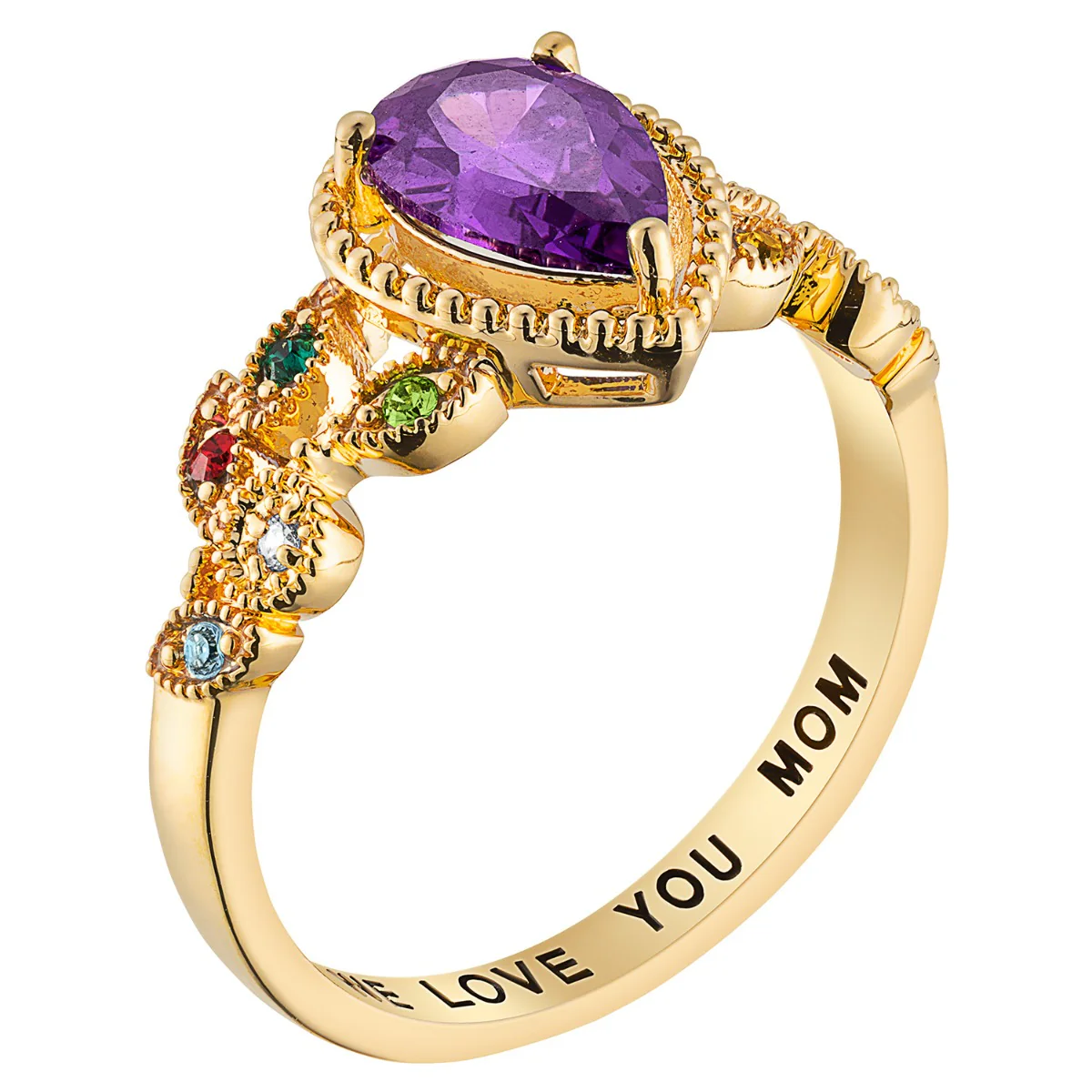 14K Gold Plated Mother's Pear Family Birthstone Ring - Image 2