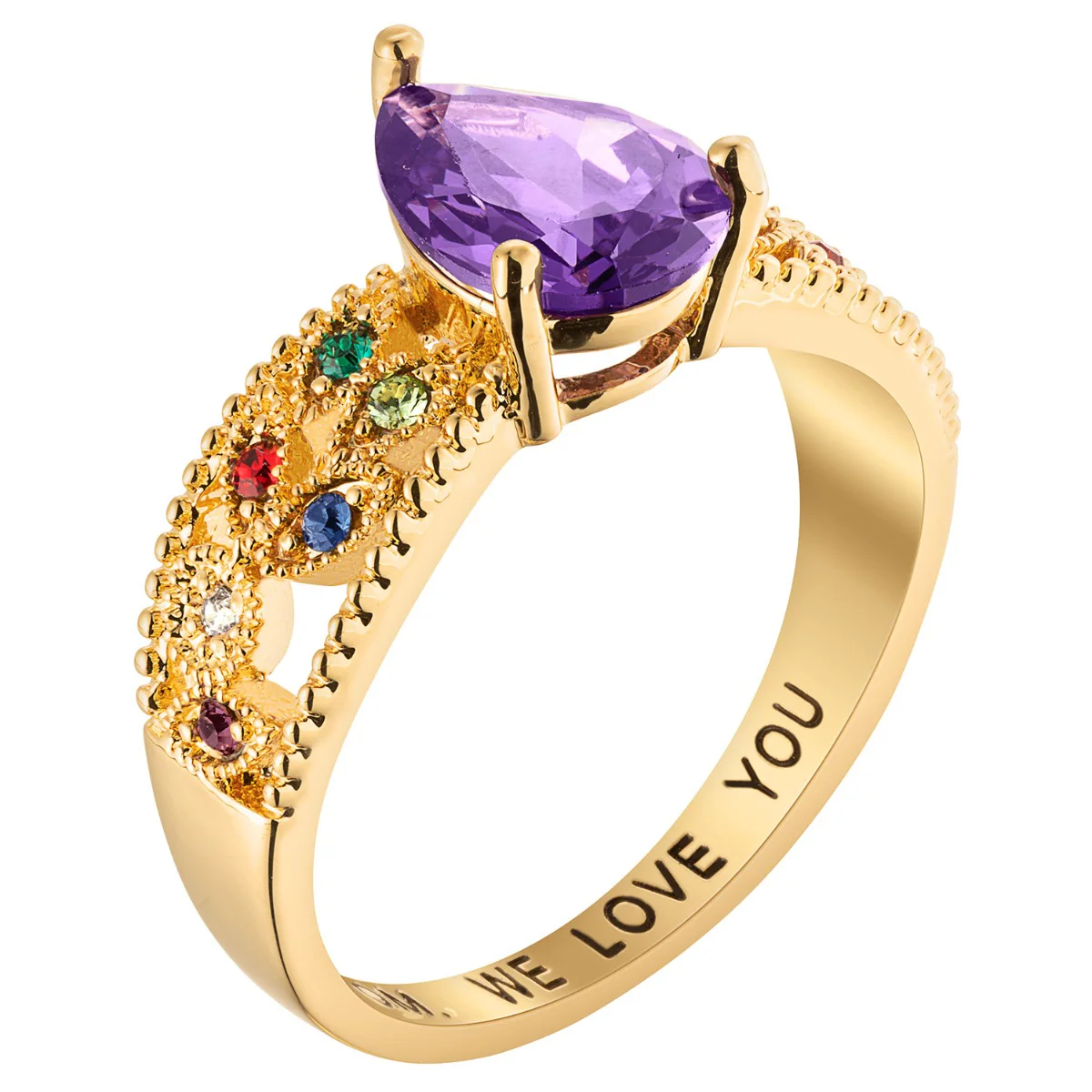 14K Gold Plated Mother's Pear Family Birthstone Ring - Image 2