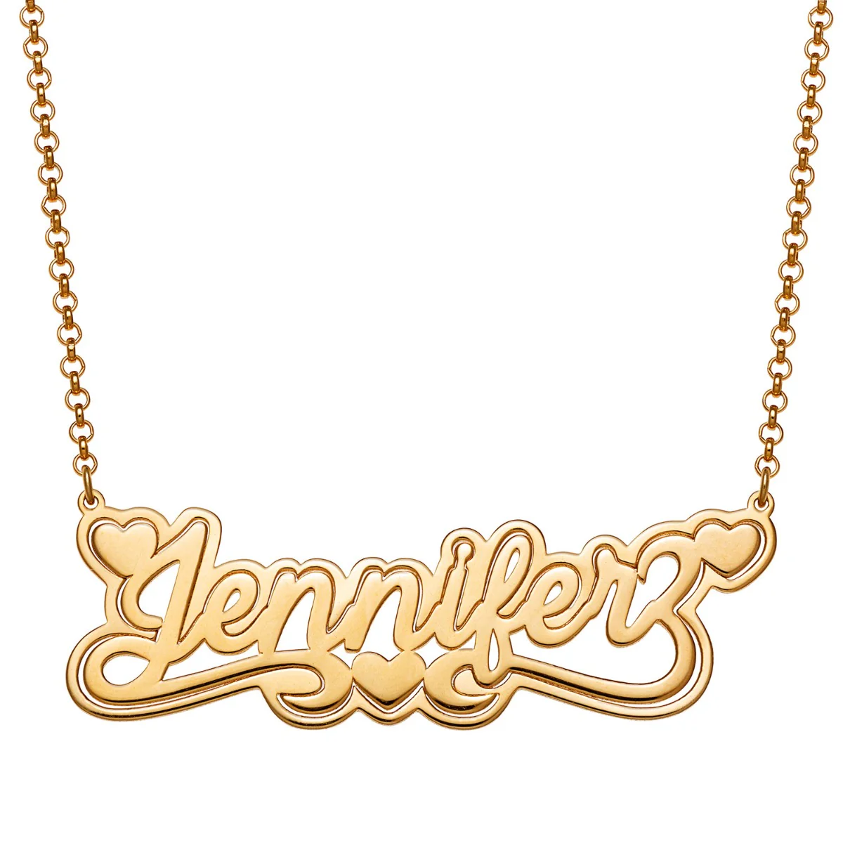 14K Gold Plated Name with Outline Necklace with Heart Swirl