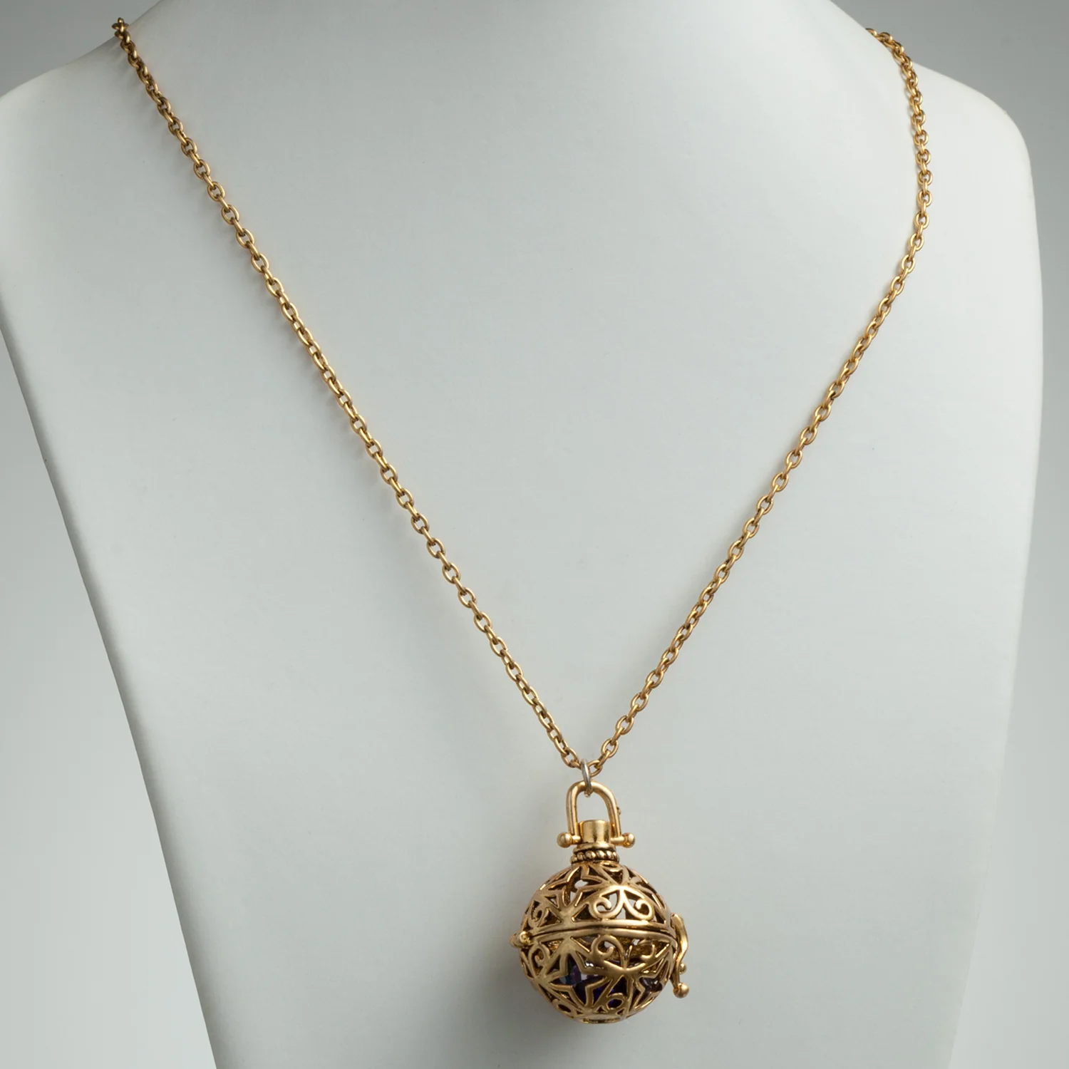 14K Gold Plated Oxidized Ball Locket with Birthstones Pendant - Image 3