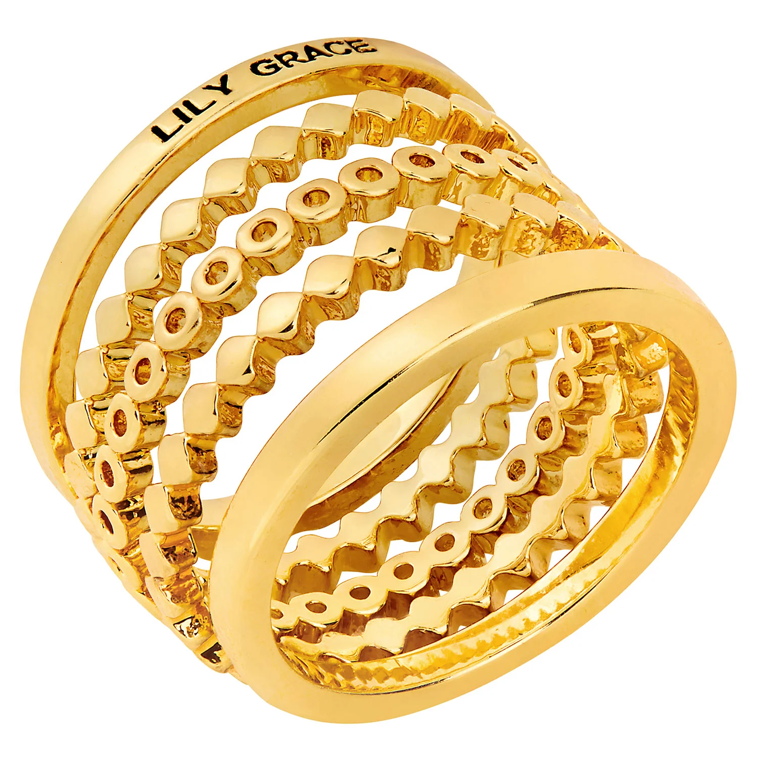 Gold Plated Personalized Beaded Stackable 5 Ring Set - Image 3