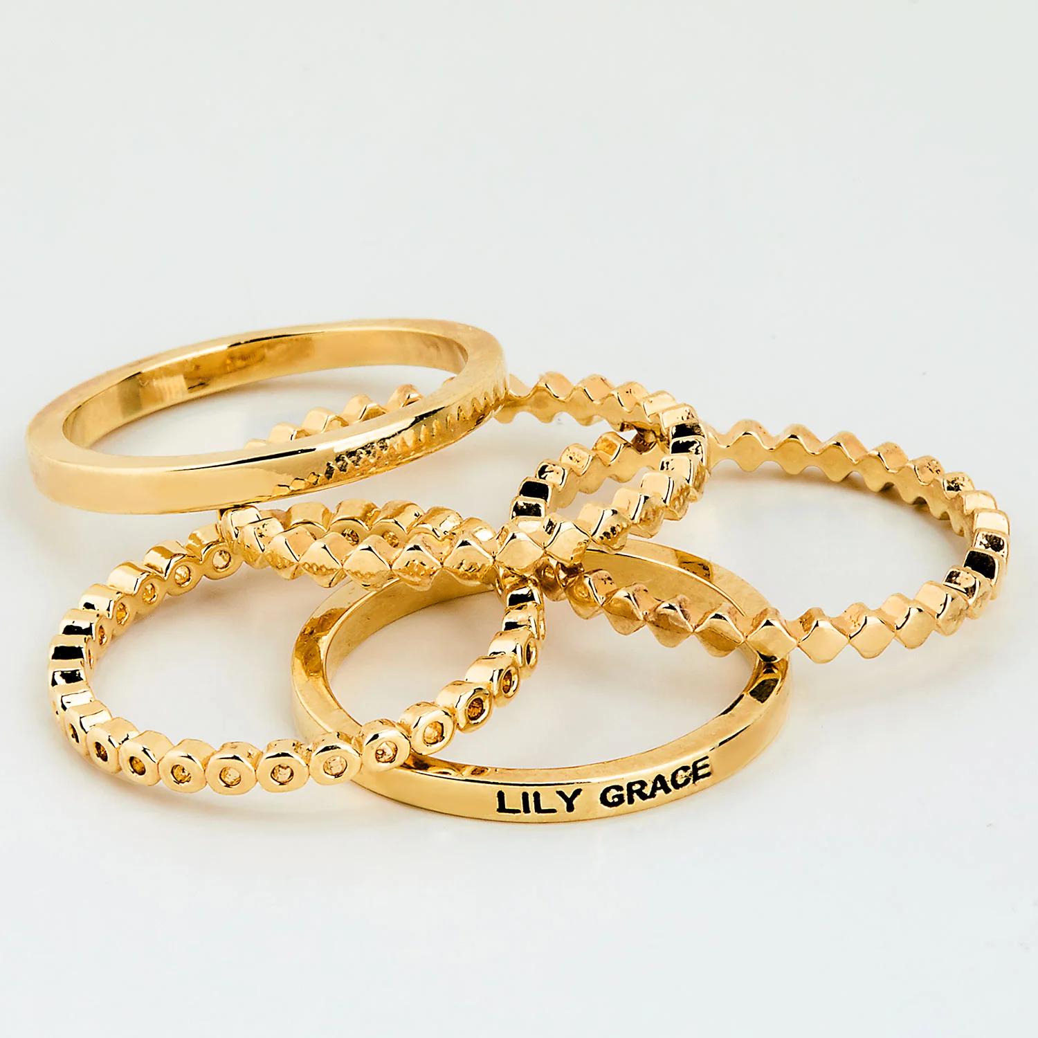 Gold Plated Personalized Beaded Stackable 5 Ring Set - Image 4