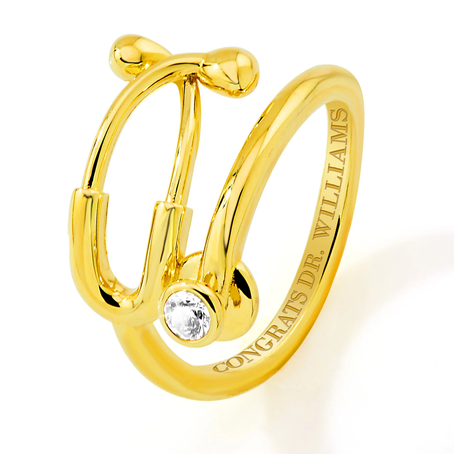 Gold Plated Personalized Birthstone Stethoscope Wrap Ring - Image 3