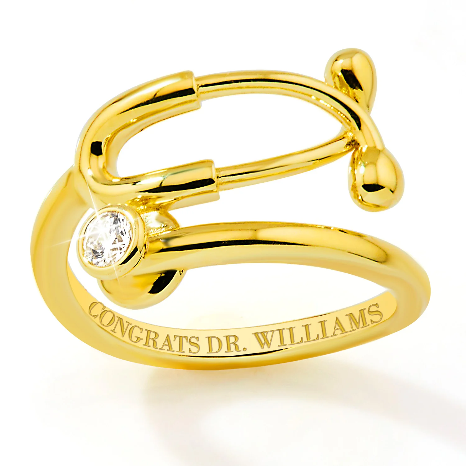 Gold Plated Personalized Birthstone Stethoscope Wrap Ring - Image 4
