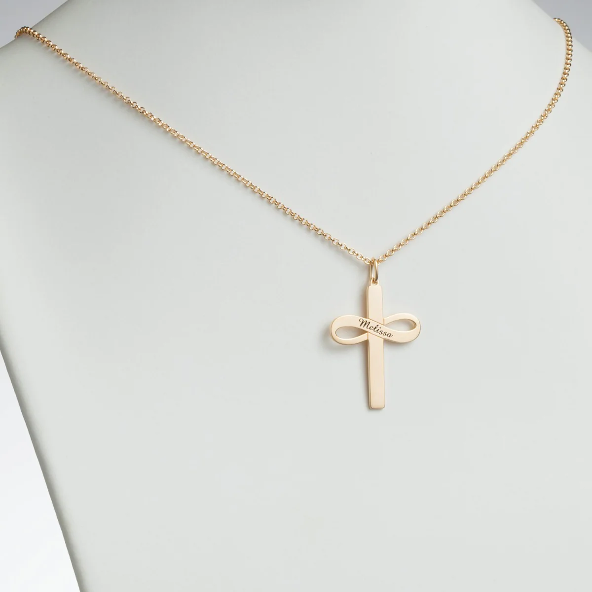 14K Gold Plated Personalized Cross with Infinity Necklace - Image 2