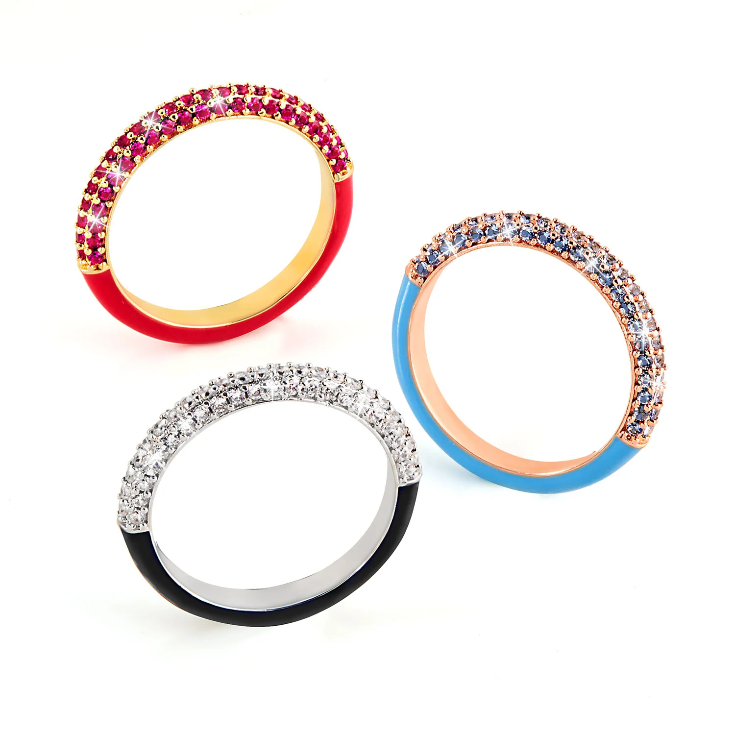 Gold Plated Reversible Birthmonth Enamel Pave Ring - Image 3
