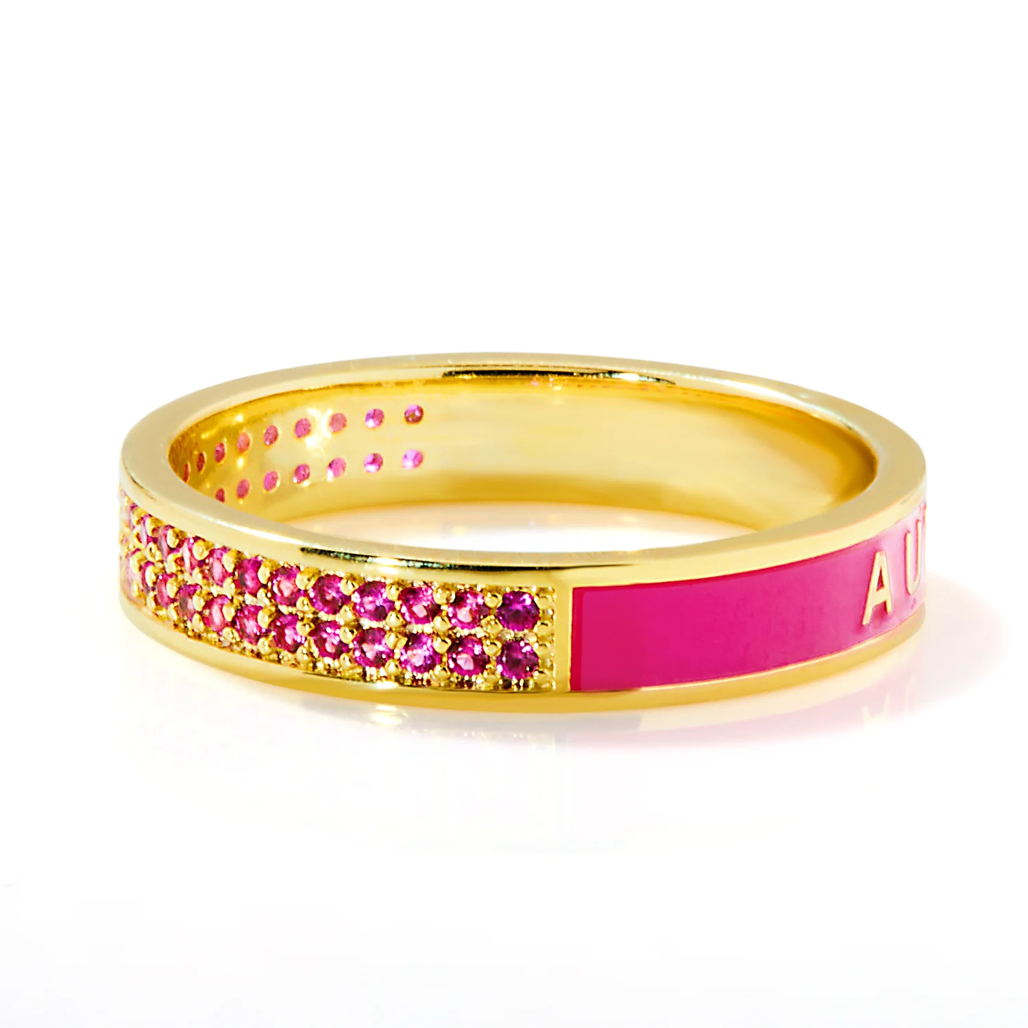 Gold Plated Reversible Birthmonth Enamel Pave Square Band Ring - Image 8