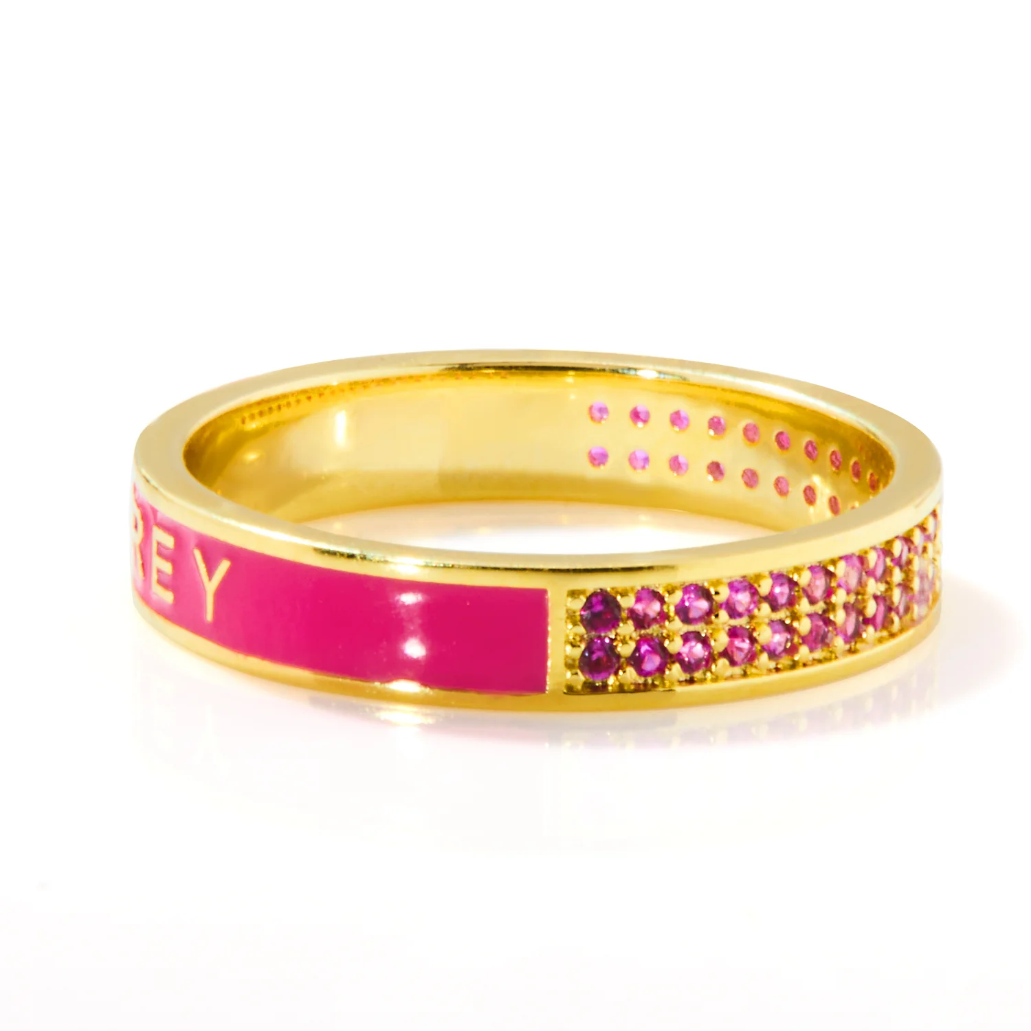 Gold Plated Reversible Birthmonth Enamel Pave Square Band Ring - Image 9