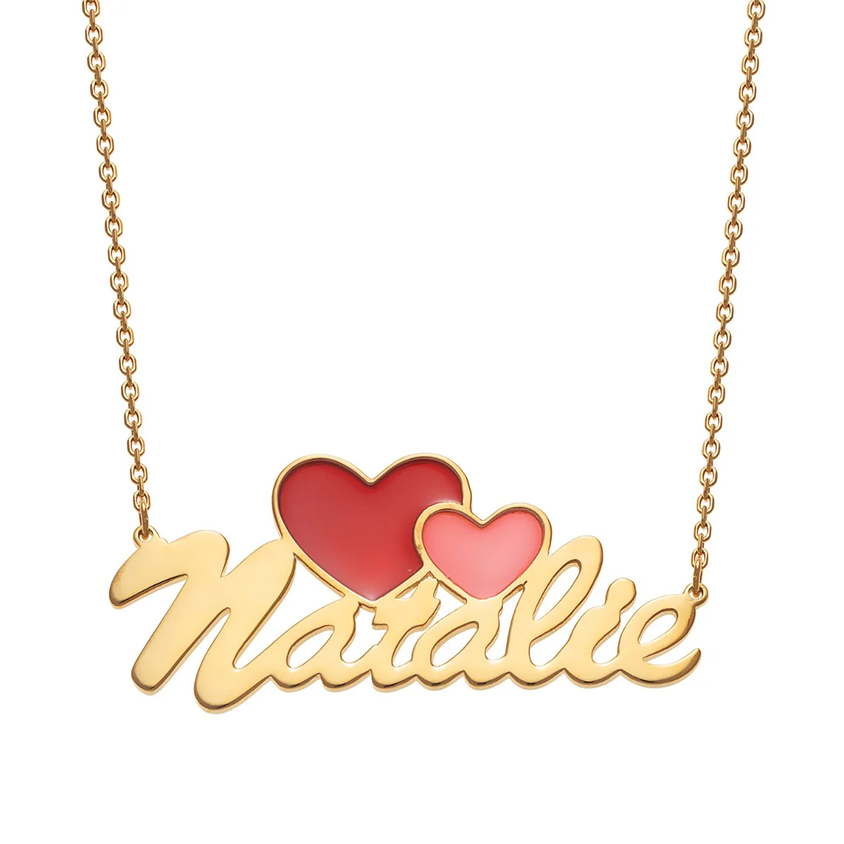 14K Gold Plated Script Name with Enamel Hearts Necklace - Image 2