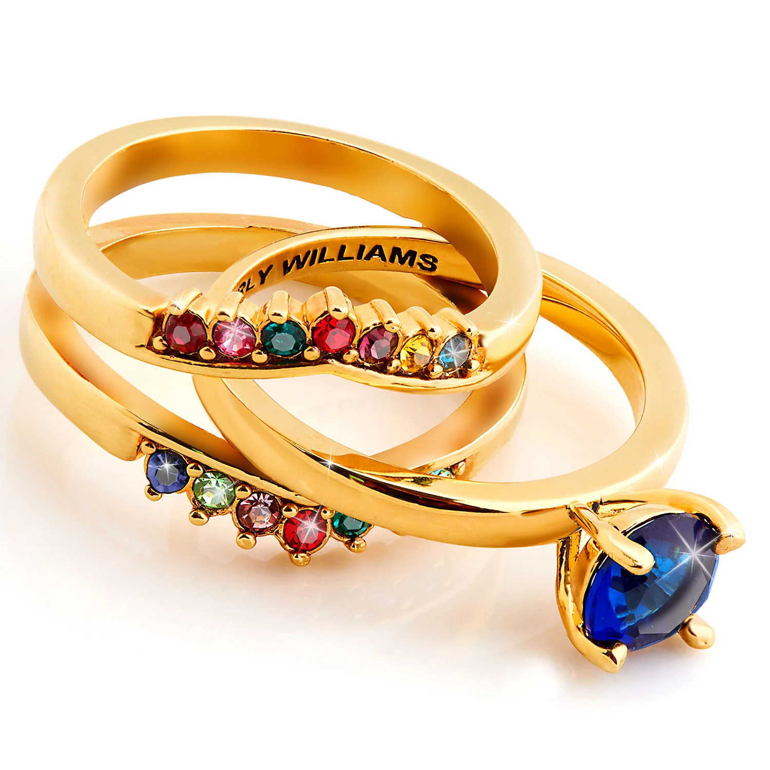 Gold Plated Solitaire and Family Birthstone Enhancer Ring Set - Image 3