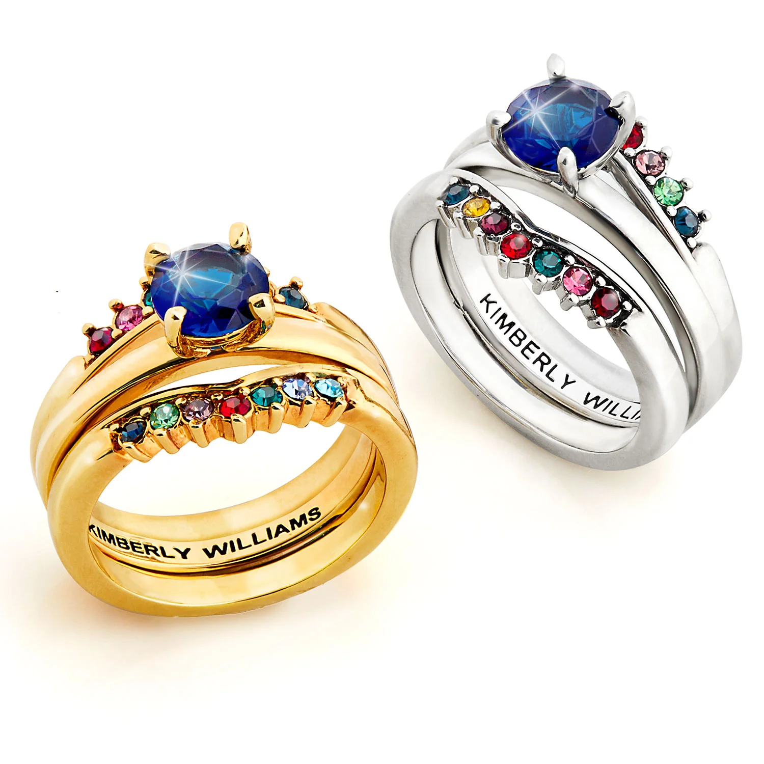 Gold Plated Solitaire and Family Birthstone Enhancer Ring Set - Image 5