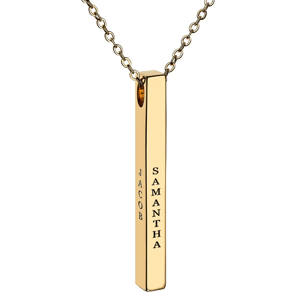 14K Gold Plated Vertical 4-Sided Engraved Family Name Necklace - Image 9