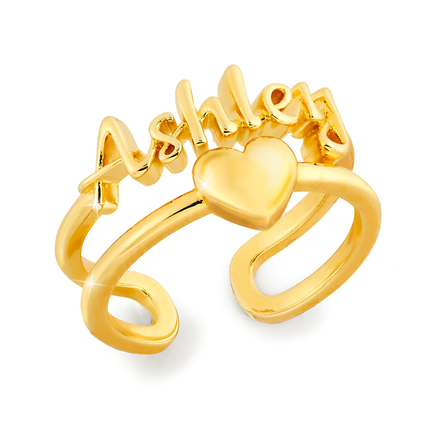 Gold Script Name and Heart Double Row Ring - Image 2