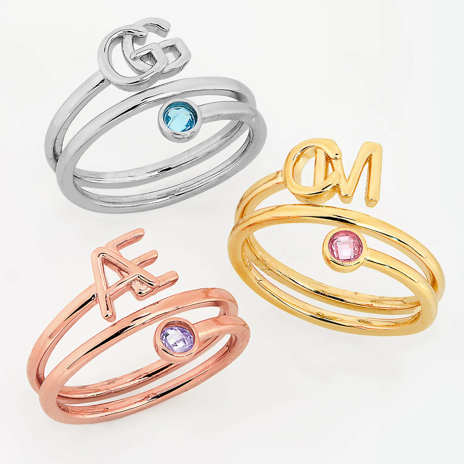 Gold Stacked Initials and Birthstone Wrap Ring - Image 3
