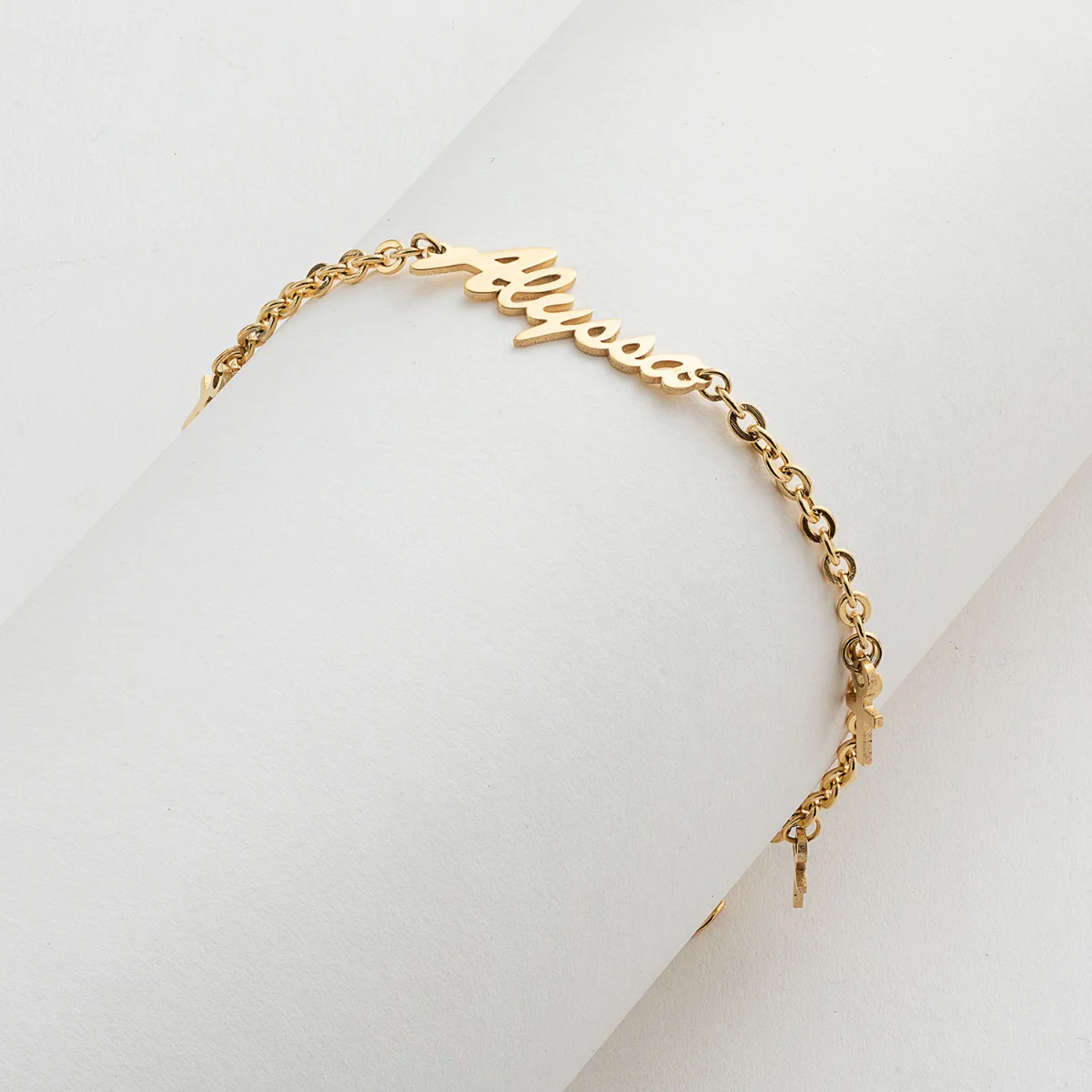 Gold Stainless Steel Name Bracelet with Cross Charms - Image 2