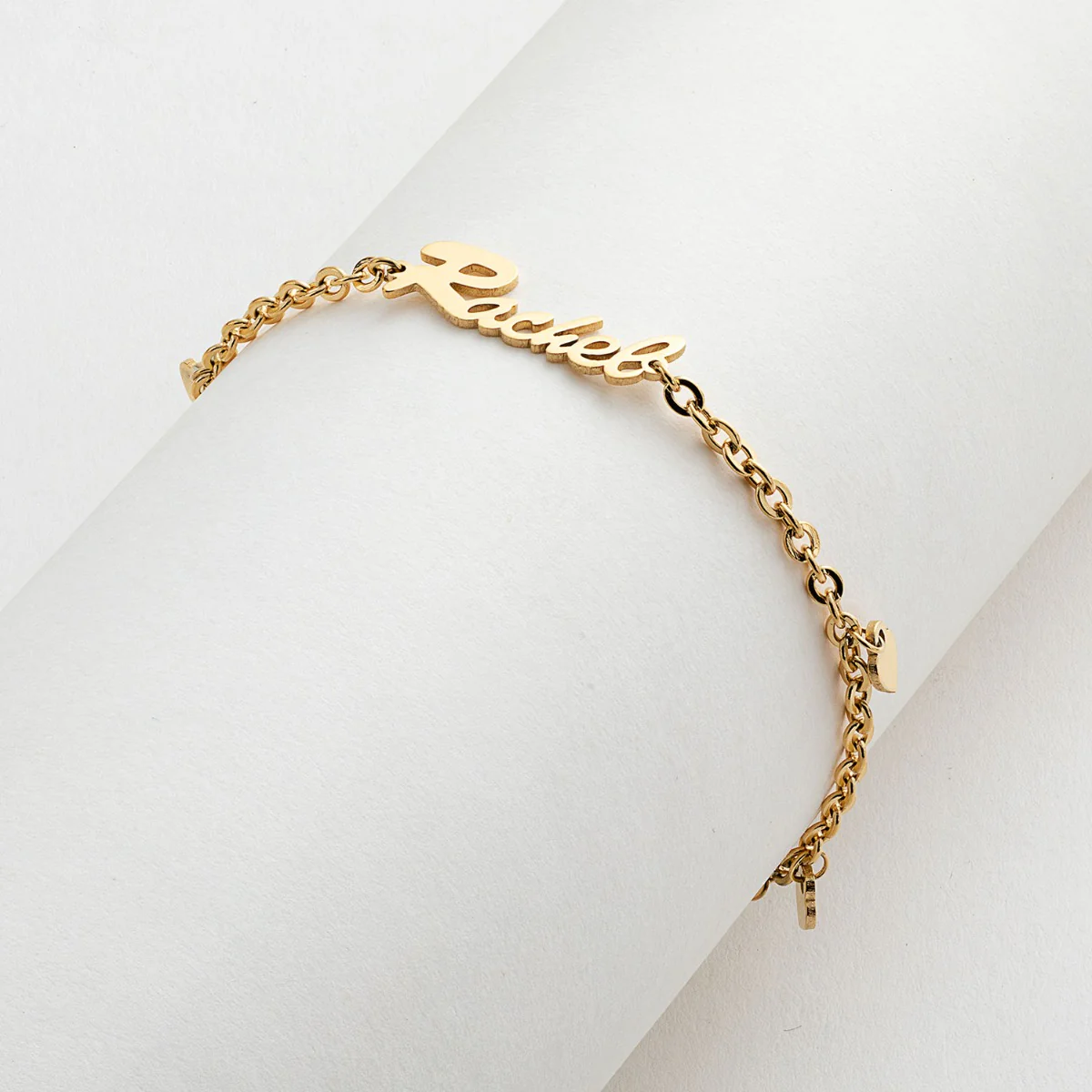 Gold Stainless Steel Heart Charm and Name Bracelet - Image 2