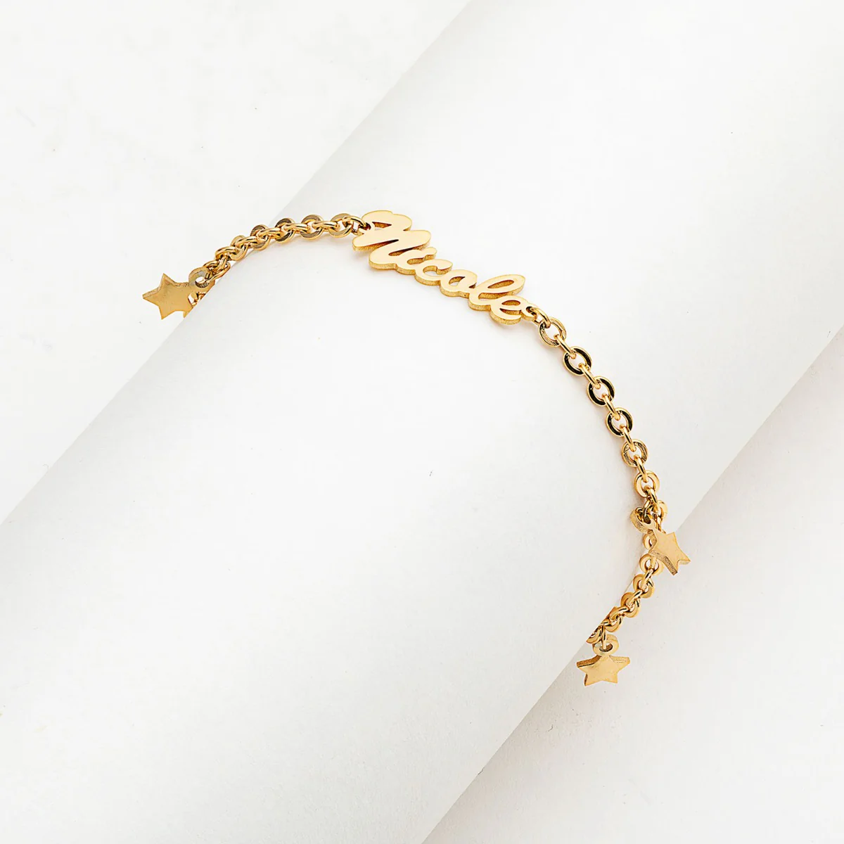 Gold Stainless Steel Star Charm and Name Bracelet - Image 2