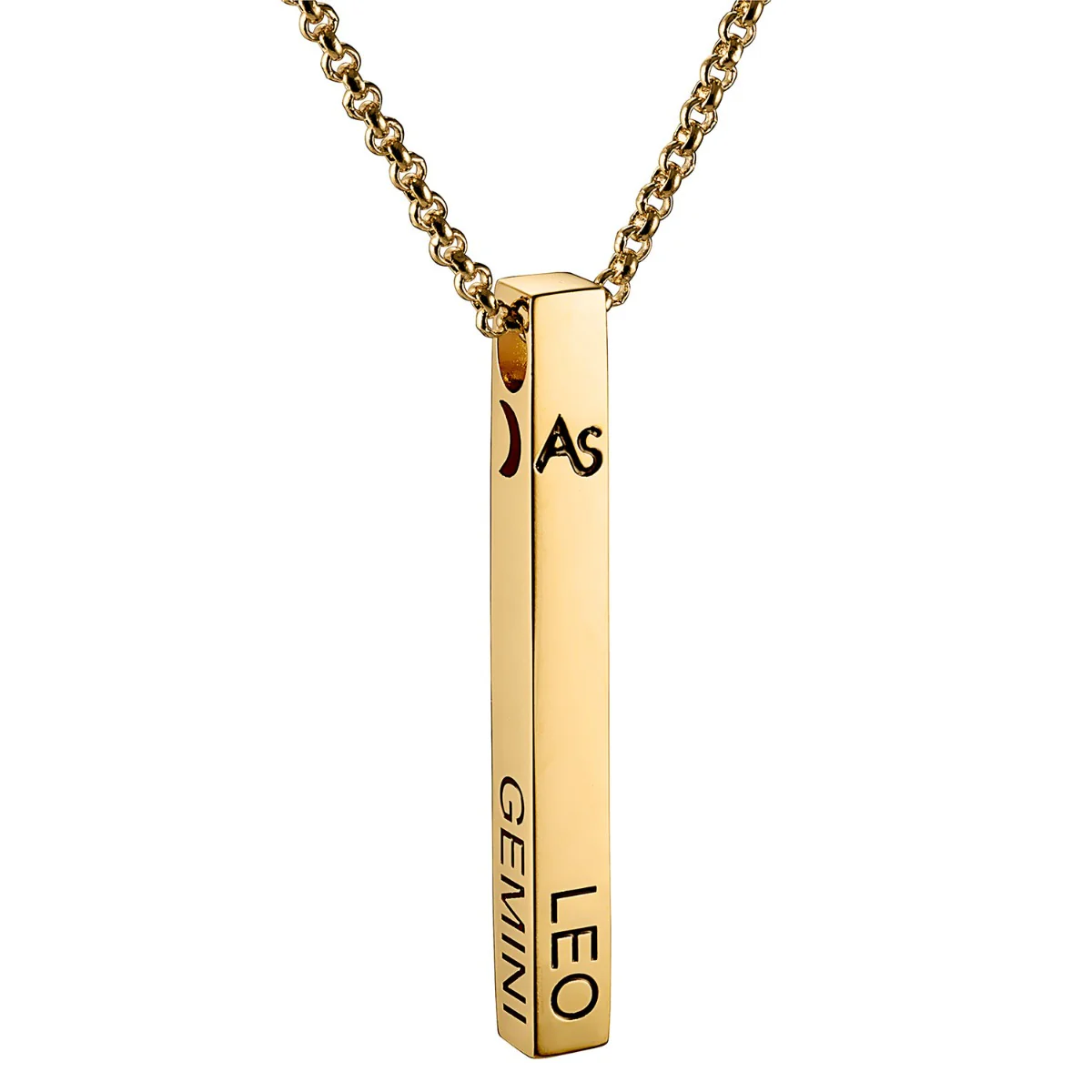 14K Gold Plated 3 Zodiac Sign 4 Sided Bar Necklace - Image 2