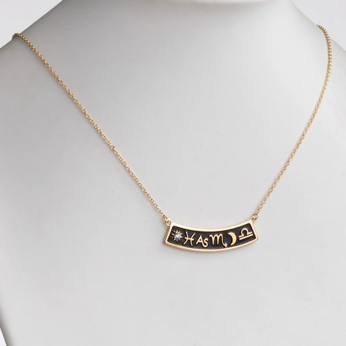 14K Gold Plated 3 Zodiac Sign Curved Bar Pendant - Image 3